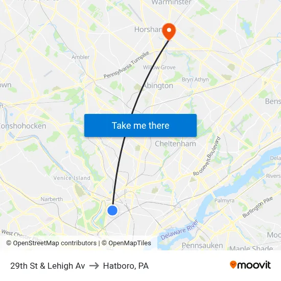 29th St & Lehigh Av to Hatboro, PA map