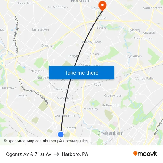 Ogontz Av & 71st Av to Hatboro, PA map