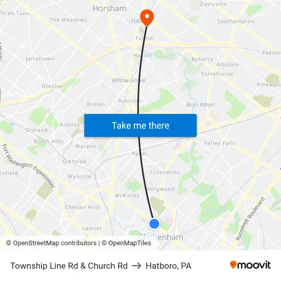 Township Line Rd & Church Rd to Hatboro, PA map