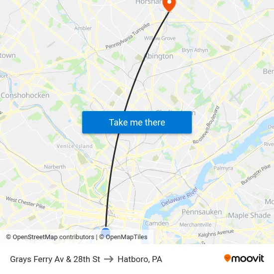 Grays Ferry Av & 28th St to Hatboro, PA map