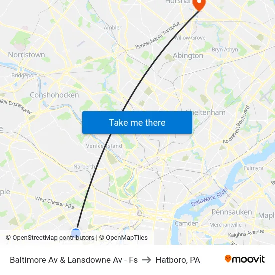 Baltimore Av & Lansdowne Av - Fs to Hatboro, PA map