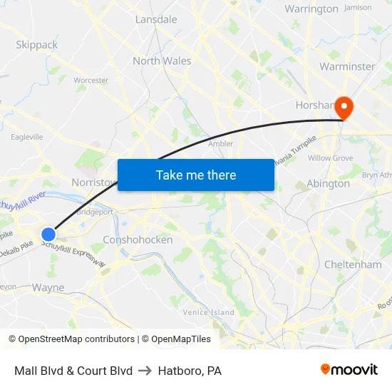 Mall Blvd & Court Blvd to Hatboro, PA map