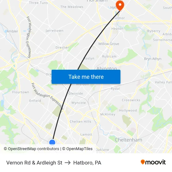 Vernon Rd & Ardleigh St to Hatboro, PA map