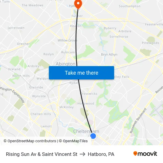 Rising Sun Av & Saint Vincent St to Hatboro, PA map