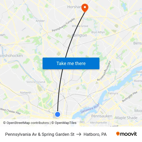 Pennsylvania Av & Spring Garden St to Hatboro, PA map
