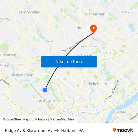 Ridge Av & Shawmont Av to Hatboro, PA map