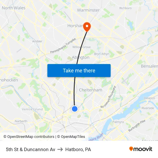 5th St & Duncannon Av to Hatboro, PA map