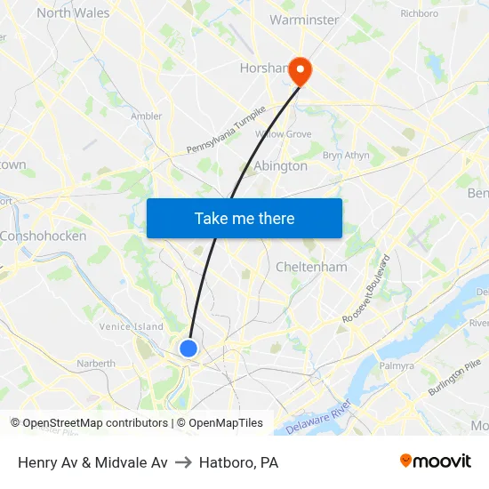 Henry Av & Midvale Av to Hatboro, PA map