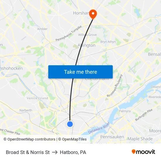 Broad St & Norris St to Hatboro, PA map