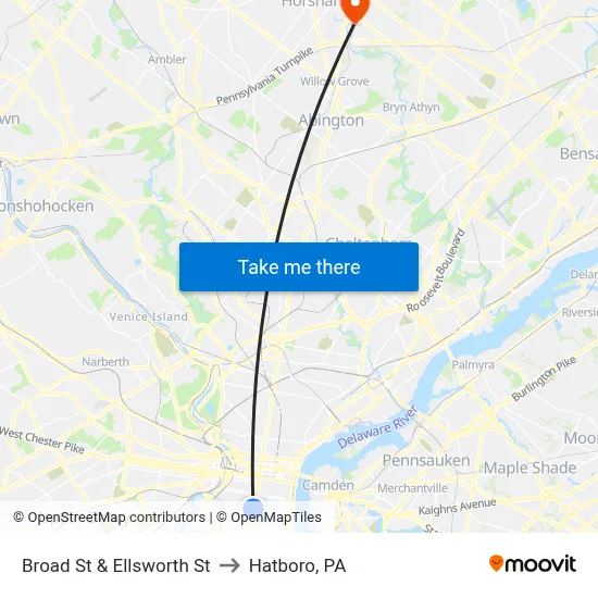 Broad St & Ellsworth St to Hatboro, PA map