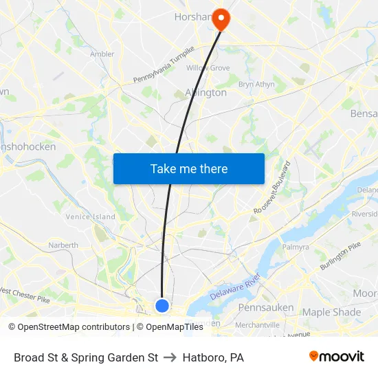 Broad St & Spring Garden St to Hatboro, PA map
