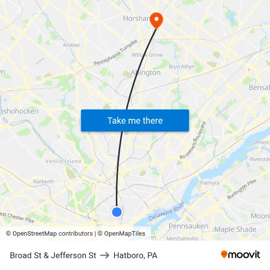Broad St & Jefferson St to Hatboro, PA map