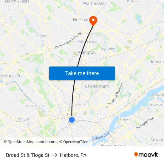 Broad St & Tioga St to Hatboro, PA map