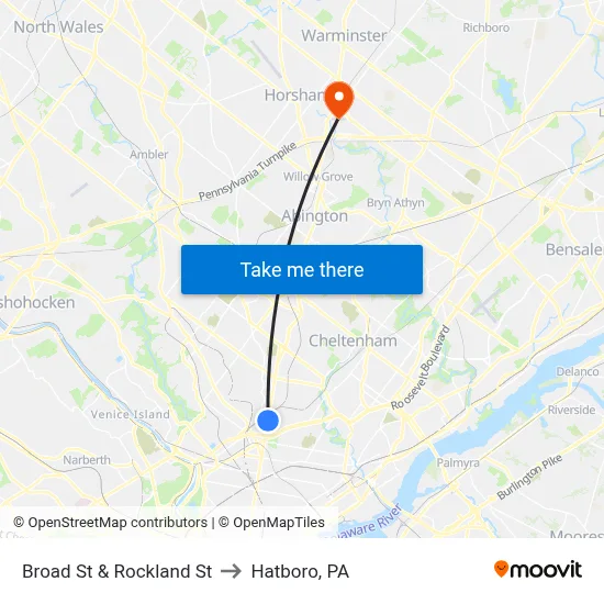 Broad St & Rockland St to Hatboro, PA map