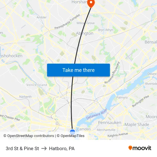 3rd St & Pine St to Hatboro, PA map