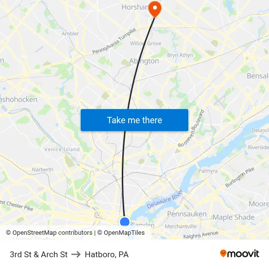 3rd St & Arch St to Hatboro, PA map