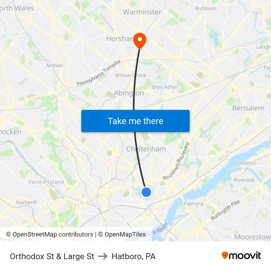 Orthodox St & Large St to Hatboro, PA map