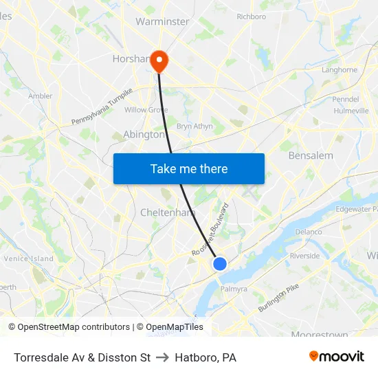 Torresdale Av & Disston St to Hatboro, PA map