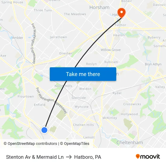 Stenton Av & Mermaid Ln to Hatboro, PA map