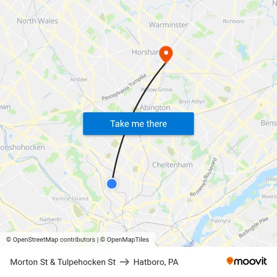 Morton St & Tulpehocken St to Hatboro, PA map