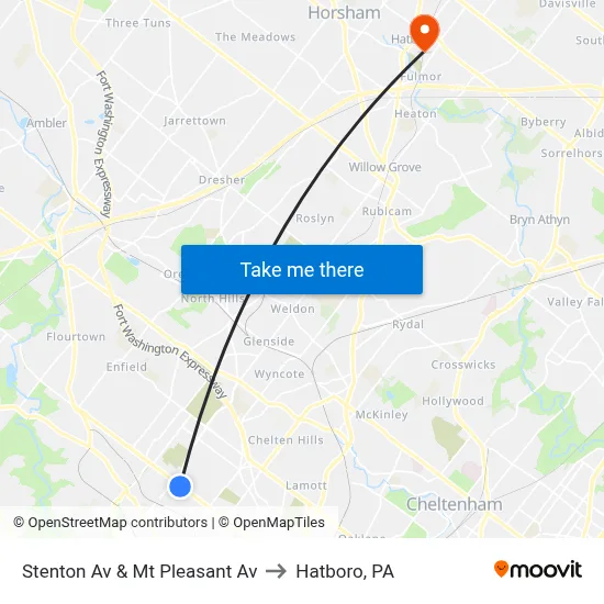 Stenton Av & Mt Pleasant Av to Hatboro, PA map