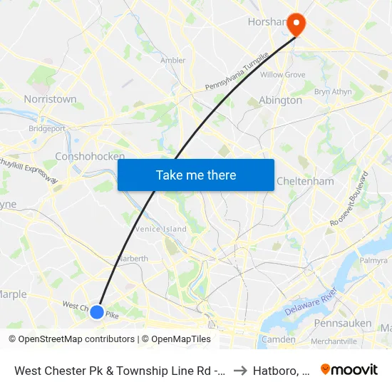 West Chester Pk & Township Line Rd - Fs to Hatboro, PA map