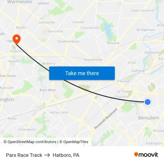 Parx Race Track to Hatboro, PA map