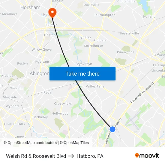 Welsh Rd & Roosevelt Blvd to Hatboro, PA map