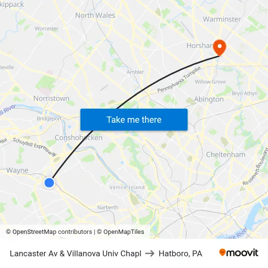 Lancaster Av & Villanova Univ Chapl to Hatboro, PA map