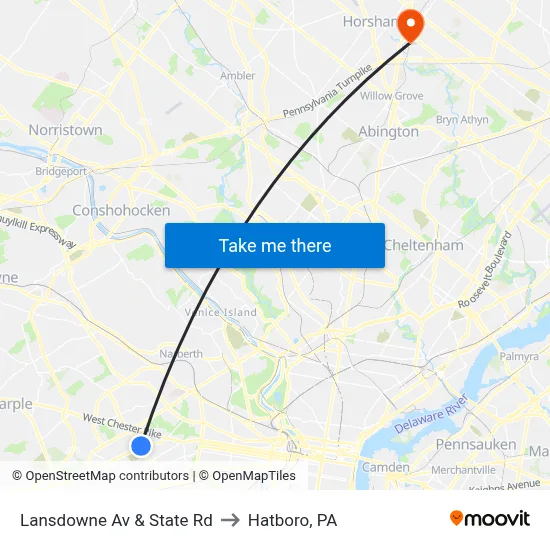 Lansdowne Av & State Rd to Hatboro, PA map