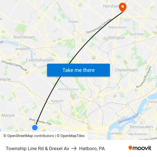Township Line Rd & Drexel Av to Hatboro, PA map