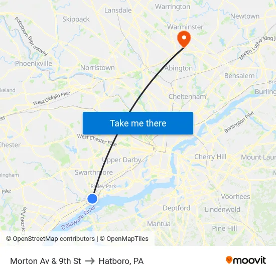 Morton Av & 9th St to Hatboro, PA map