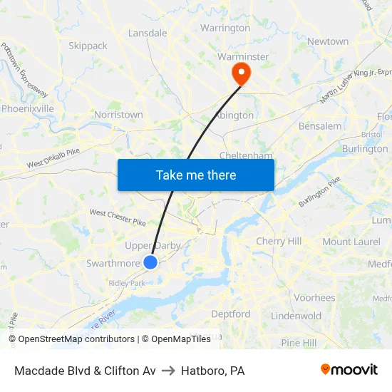 Macdade Blvd & Clifton Av to Hatboro, PA map