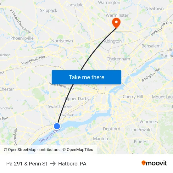Pa 291 & Penn St to Hatboro, PA map