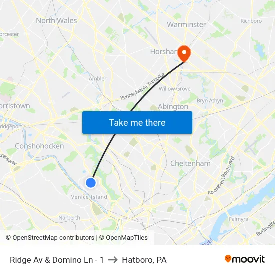 Ridge Av & Domino Ln - 1 to Hatboro, PA map