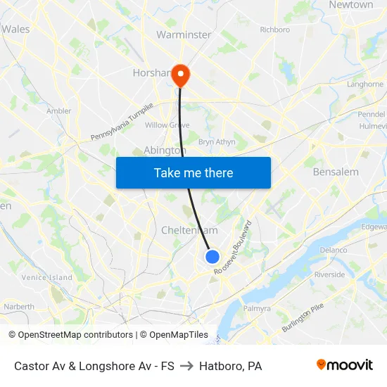 Castor Av & Longshore Av - FS to Hatboro, PA map