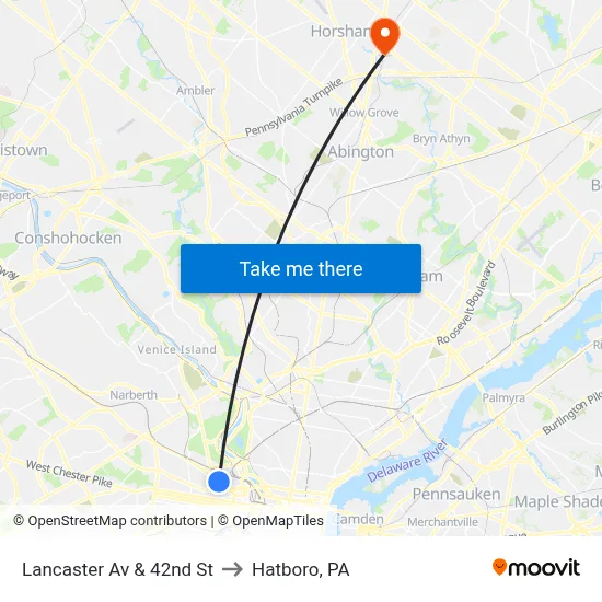 Lancaster Av & 42nd St to Hatboro, PA map