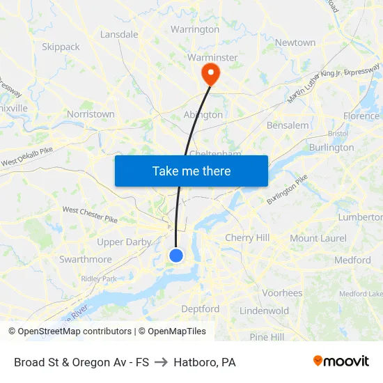 Broad St & Oregon Av - FS to Hatboro, PA map