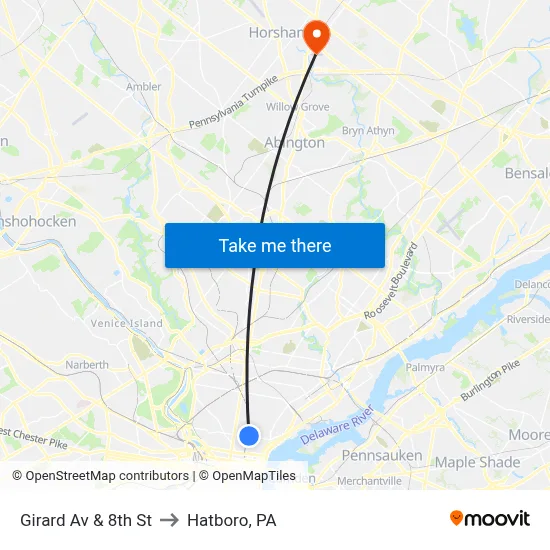 Girard Av & 8th St to Hatboro, PA map