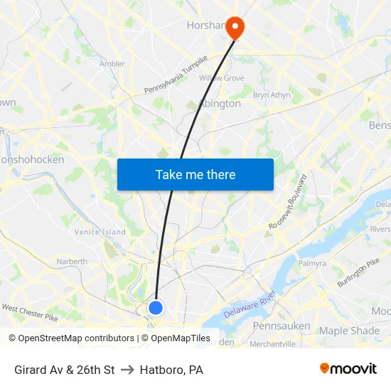 Girard Av & 26th St to Hatboro, PA map