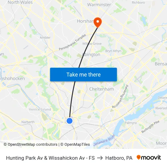 Hunting Park Av & Wissahickon Av - FS to Hatboro, PA map