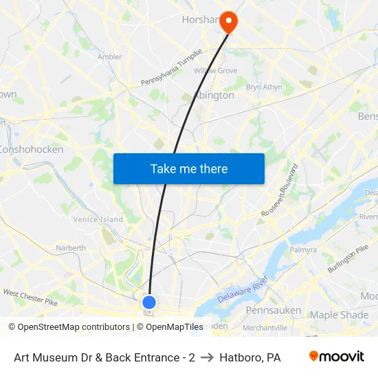 Art Museum Dr & Back Entrance - 2 to Hatboro, PA map
