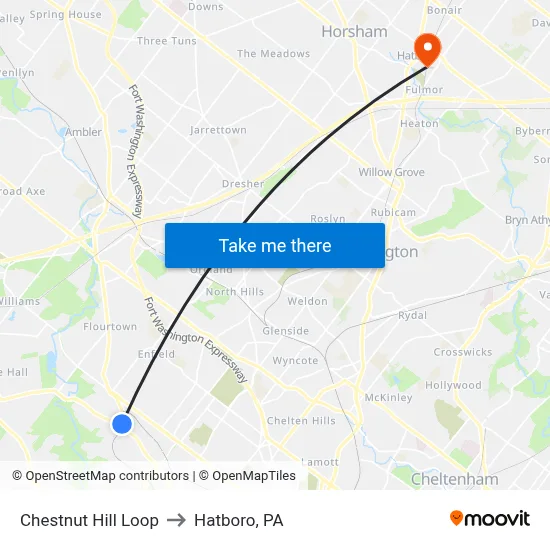 Chestnut Hill Loop to Hatboro, PA map