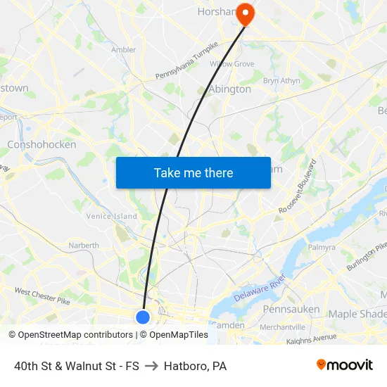 40th St & Walnut St - FS to Hatboro, PA map