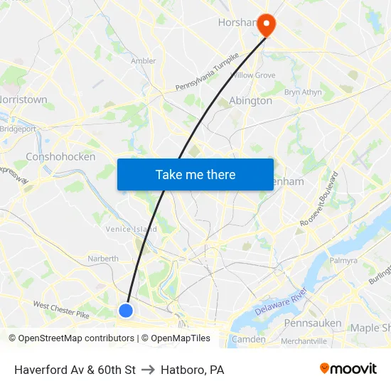 Haverford Av & 60th St to Hatboro, PA map