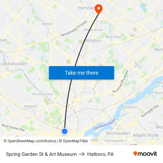 Spring Garden St & Art Museum to Hatboro, PA map