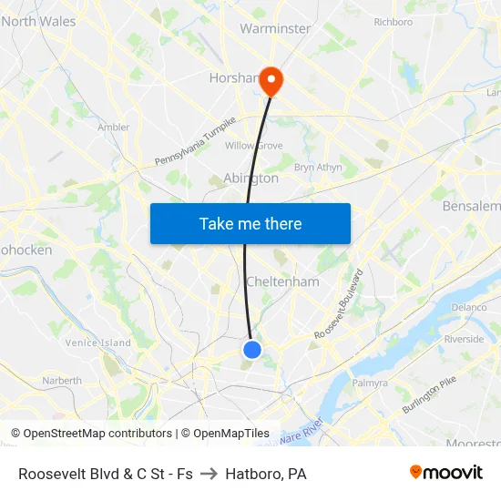 Roosevelt Blvd & C St - Fs to Hatboro, PA map