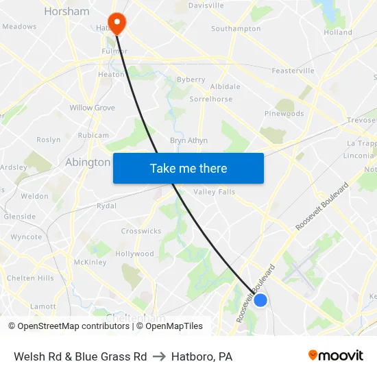 Welsh Rd & Blue Grass Rd to Hatboro, PA map