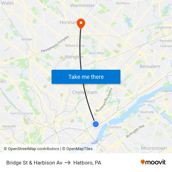 Bridge St & Harbison Av to Hatboro, PA map