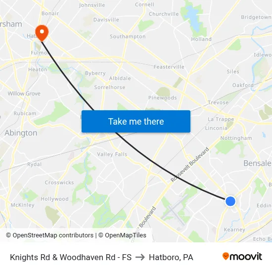 Knights Rd & Woodhaven Rd - FS to Hatboro, PA map